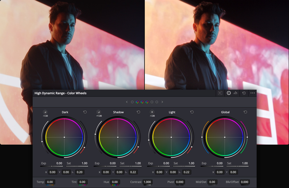 DaVinci Resolve HDR color wheels and high dynamic range grading palette