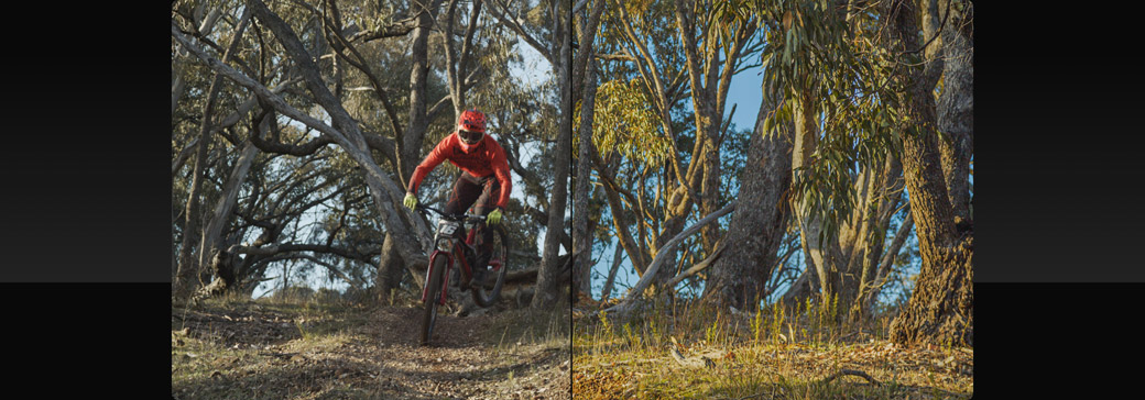 Action sports HDR footage before and after professional color grading