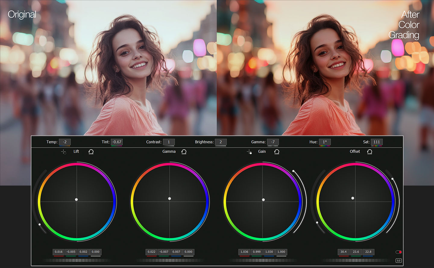 VSDC Lift Gamma Gain color wheels for professional color grading